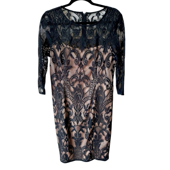 Adrianna Papell Elegant Black and Tan Lace Dress size 12 - Picture 1 of 10
